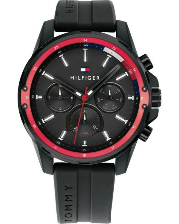 Tommy Hilfiger Men’s Quartz Silicone Strap Black Dial 45mm Watch 1791793