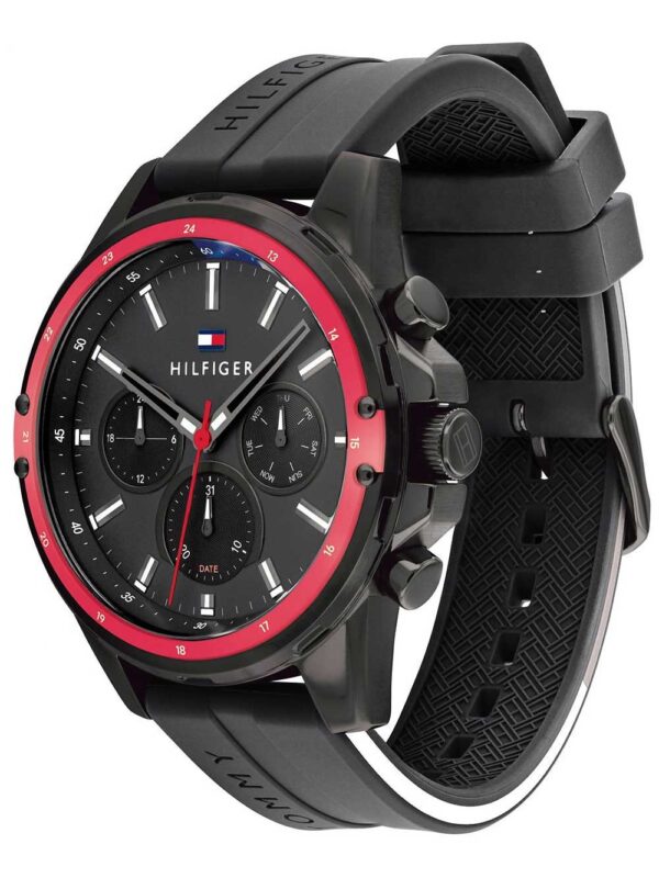 Tommy Hilfiger Men’s Quartz Silicone Strap Black Dial 45mm Watch 1791793