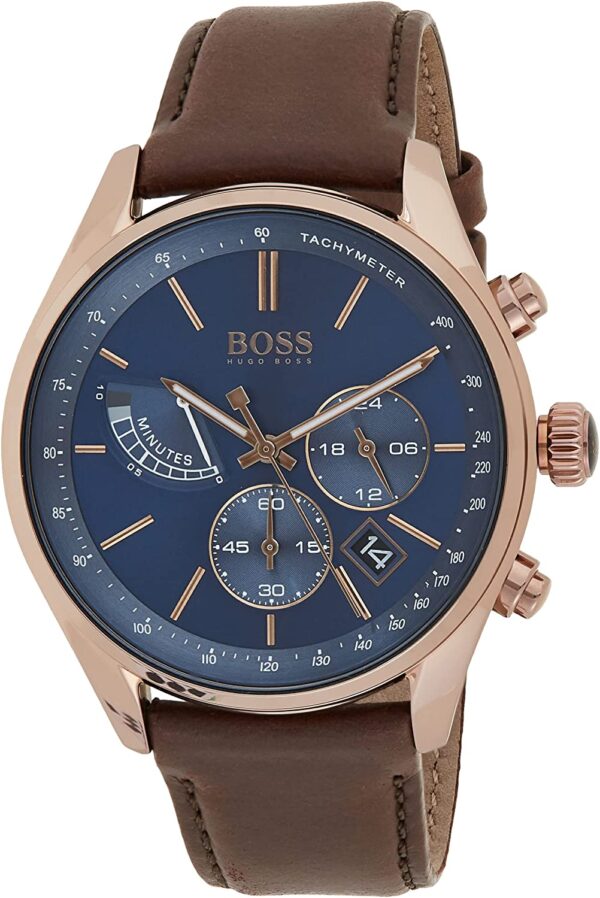 Hugo Boss Men’s Chronograph Leather Strap Blue Dial 44mm Watch 1513604