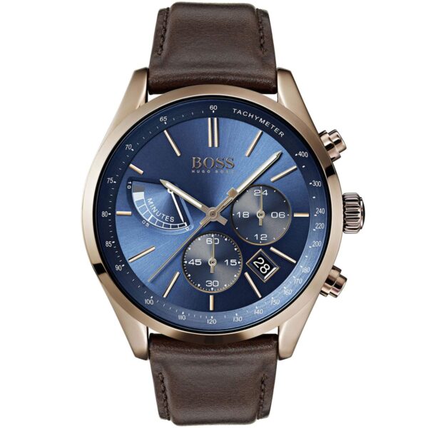 Hugo Boss Men’s Chronograph Leather Strap Blue Dial 44mm Watch 1513604