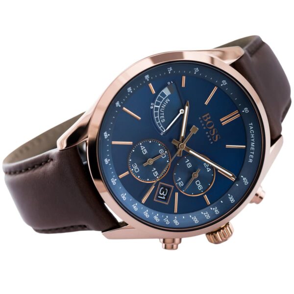 Hugo Boss Men’s Chronograph Leather Strap Blue Dial 44mm Watch 1513604