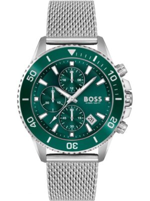 Hugo Boss Men’s Quartz Silver Stainless Steel Green Dial 46mm Watch 1513905