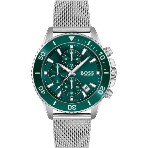 Hugo Boss Men’s Quartz Silver Stainless Steel Green Dial 46mm Watch 1513905
