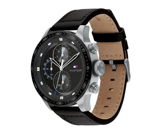 Tommy Hilfiger Men’s Quartz Leather Strap Black Dial 46mm Watch 1791810