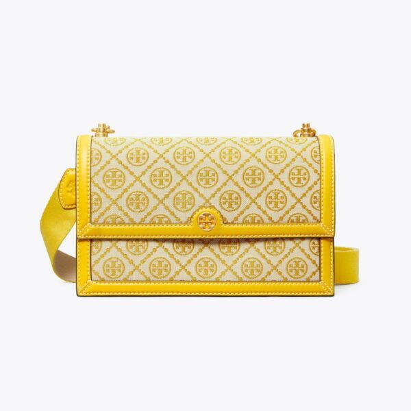 T Monogram Goldfinch Yellow Jacquard / Leather Shoulder Bag