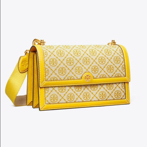 T Monogram Goldfinch Yellow Jacquard / Leather Shoulder Bag