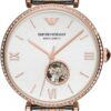 Emporio Armani Women's Stainless Steel Dress Watch, Silver and Pink Open Dial, Automatic Watch
