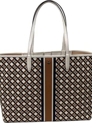 TORY BURCH Geo Logo Stripe Tote Ivory Neutral