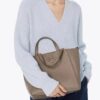 Tory Burch MCGRAW SMALL CARRYALL McGraw Small carryall tote 2way shoulder bag leather gray 51065