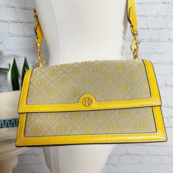T Monogram Goldfinch Yellow Jacquard / Leather Shoulder Bag