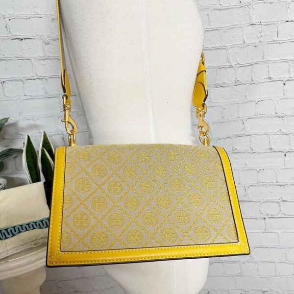 T Monogram Goldfinch Yellow Jacquard / Leather Shoulder Bag