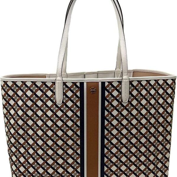 TORY BURCH Geo Logo Stripe Tote Ivory Neutral