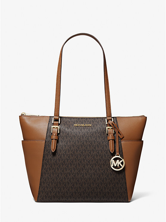 Charlotte Large Logo and Leather Top-Zip Tote Bag