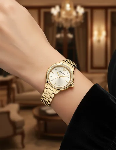 Emporio Armani Mia Crystals Gold Dial Gold Steel Strap Watch for Women - AR11609