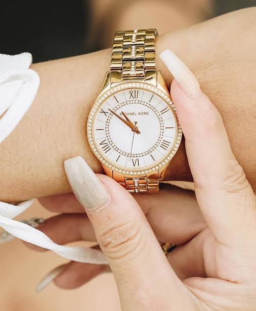 Michael Kors Lauryn Mother Of Pearl White Dial Gold Steel Strap Watch For Women - MK3899