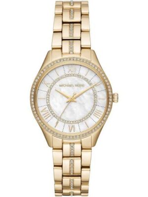 Michael Kors Lauryn Mother Of Pearl White Dial Gold Steel Strap Watch For Women - MK3899