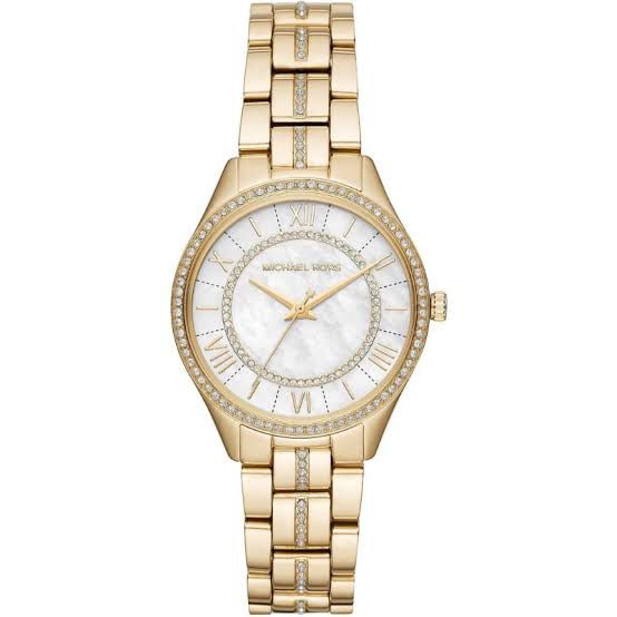 Michael Kors Lauryn Mother Of Pearl White Dial Gold Steel Strap Watch For Women - MK3899
