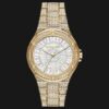 Michael Kors Lennox Three Hand Crystals White Dial Gold Steel Strap Watch For Women - MK6991
