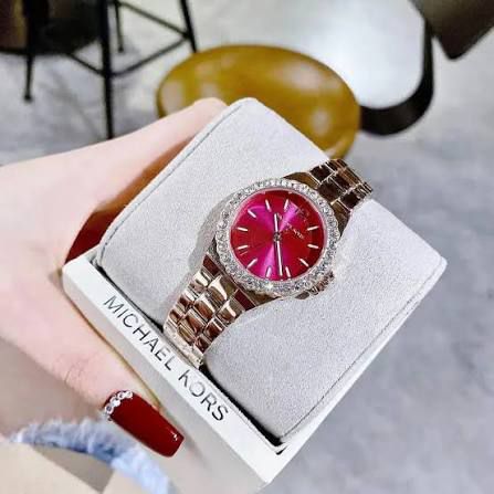92840eb4-ea69-4a7e-8938-bf2f3bc2566d Michael Kors Lennox Analog Pink Dial Rose Gold Steel Strap Watch For Women - MK7396