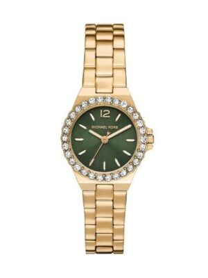 Michael Kors Lennox Quartz Green Dial Gold Steel Strap Watch For Women - MK7395