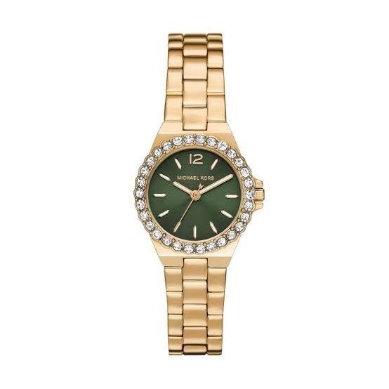 Michael Kors Lennox Quartz Green Dial Gold Steel Strap Watch For Women - MK7395