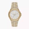 Michael Kors Lennox Three Hand Crystals White Dial Gold Steel Strap Watch For Women - MK6991