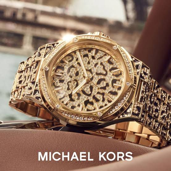 ad850947-2ecd-4bf2-bd4d-4d411cf845f4 Michael Kors Lennox Three Hand Crystals Gold Dial Two Tone Steel Strap Watch For Women - MK7284