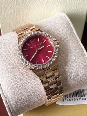 Michael Kors Lennox Analog Pink Dial Rose Gold Steel Strap Watch For Women - MK7396