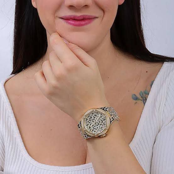 f1f22fa8-20fc-489e-9ae7-3821da638d72 Michael Kors Lennox Three Hand Crystals Gold Dial Two Tone Steel Strap Watch For Women - MK7284