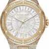 Michael Kors Lennox Three Hand Crystals White Dial Gold Steel Strap Watch For Women - MK6991